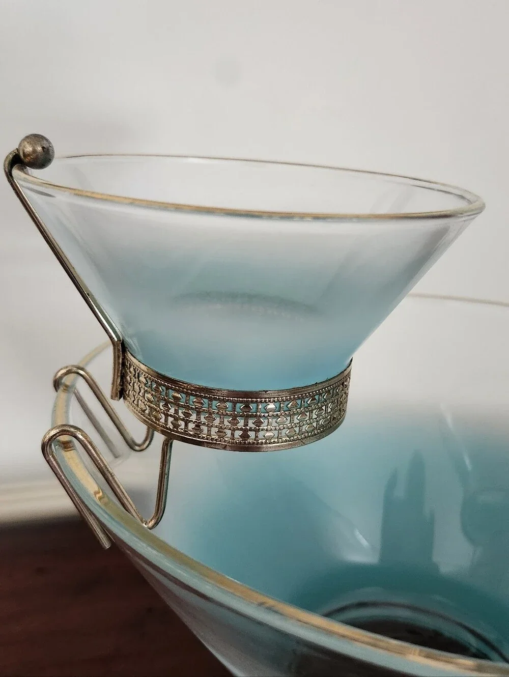 Retro Chip and Dip Set Capri Federal Glass Vintage Blue Frosted Glass
